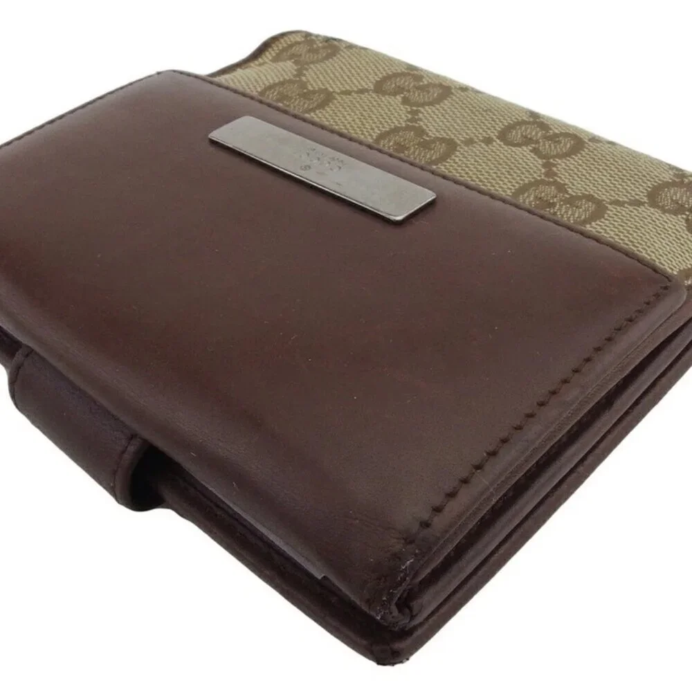 GUCCI Bifold Wallet Beige Brown Silver Women Authentic secondhand - Picture 3 of 9